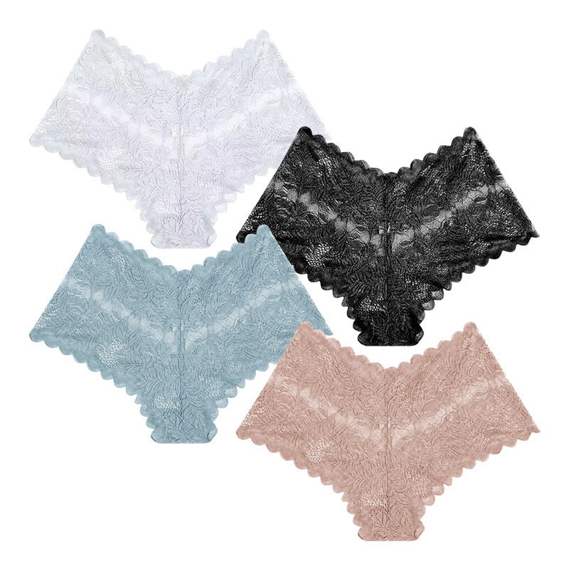 【✨ 1 + 3 gratis – 4 Stück】Sexy Damenhöschen mit Spitze – Transparente Unterwäsche mit Blumenmuster 💋