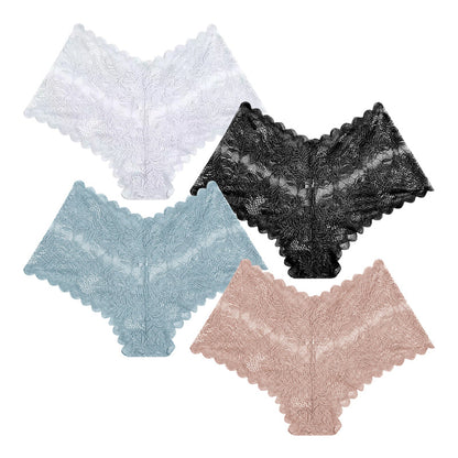 【✨ 1 + 3 gratis – 4 Stück】Sexy Damenhöschen mit Spitze – Transparente Unterwäsche mit Blumenmuster 💋