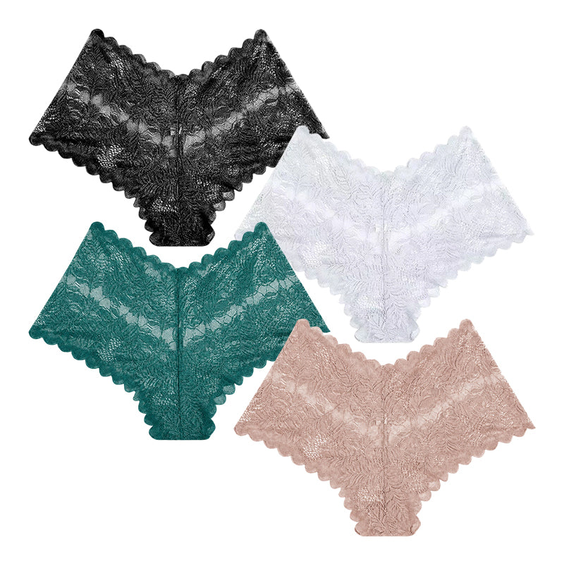【✨ 1 + 3 gratis – 4 Stück】Sexy Damenhöschen mit Spitze – Transparente Unterwäsche mit Blumenmuster 💋