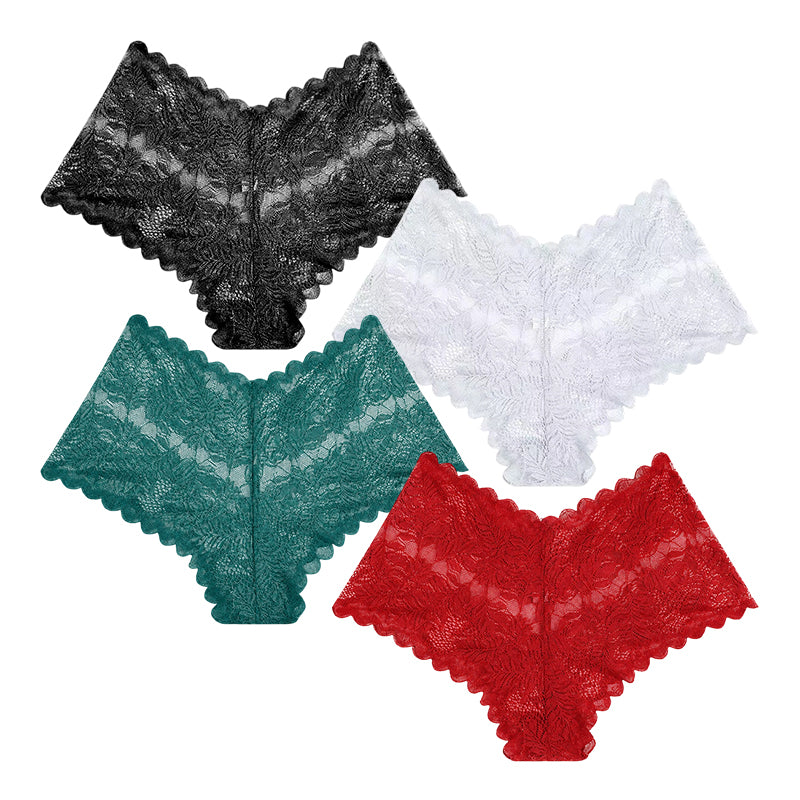 【✨ 1 + 3 gratis – 4 Stück】Sexy Damenhöschen mit Spitze – Transparente Unterwäsche mit Blumenmuster 💋