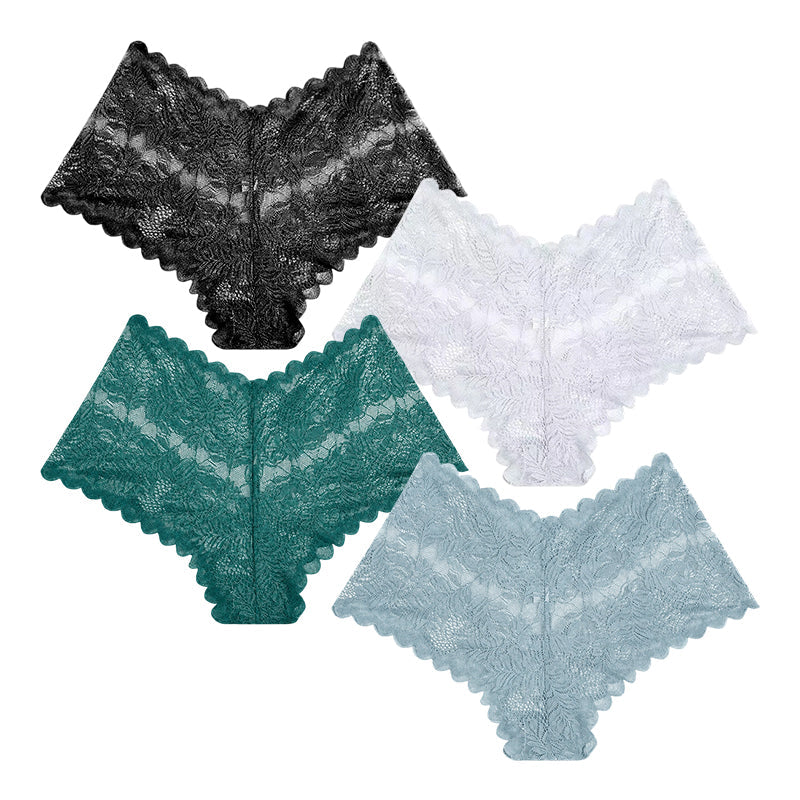 【✨ 1 + 3 gratis – 4 Stück】Sexy Damenhöschen mit Spitze – Transparente Unterwäsche mit Blumenmuster 💋