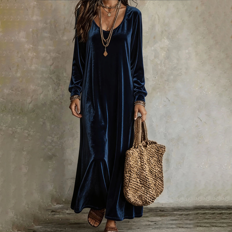 🌸 Langarm-Maxikleid für Damen – Leichter, atmungsaktiver Stoff & femininer Schnitt – Ideal für Frühling, Herbst & elegante Abende