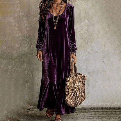 🌸 Langarm-Maxikleid für Damen – Leichter, atmungsaktiver Stoff & femininer Schnitt – Ideal für Frühling, Herbst & elegante Abende