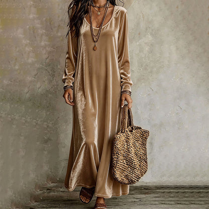 🌸 Langarm-Maxikleid für Damen – Leichter, atmungsaktiver Stoff & femininer Schnitt – Ideal für Frühling, Herbst & elegante Abende