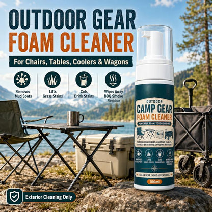 🏕️Schaumreiniger für Outdoor-Campingausrüstung mit Reinigungstuch – Kraftvolles Schaumspray zur Fleckenentfernung für Campingstühle, Tische, Kühlboxen und Klappwagen