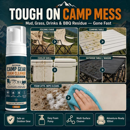 🏕️Schaumreiniger für Outdoor-Campingausrüstung mit Reinigungstuch – Kraftvolles Schaumspray zur Fleckenentfernung für Campingstühle, Tische, Kühlboxen und Klappwagen