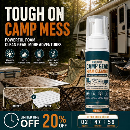 🏕️Schaumreiniger für Outdoor-Campingausrüstung mit Reinigungstuch – Kraftvolles Schaumspray zur Fleckenentfernung für Campingstühle, Tische, Kühlboxen und Klappwagen