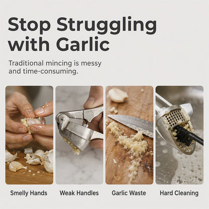 Hochwertige Knoblauchpresse mit weichem, ergonomischem Griff, der sich leicht drücken lässt