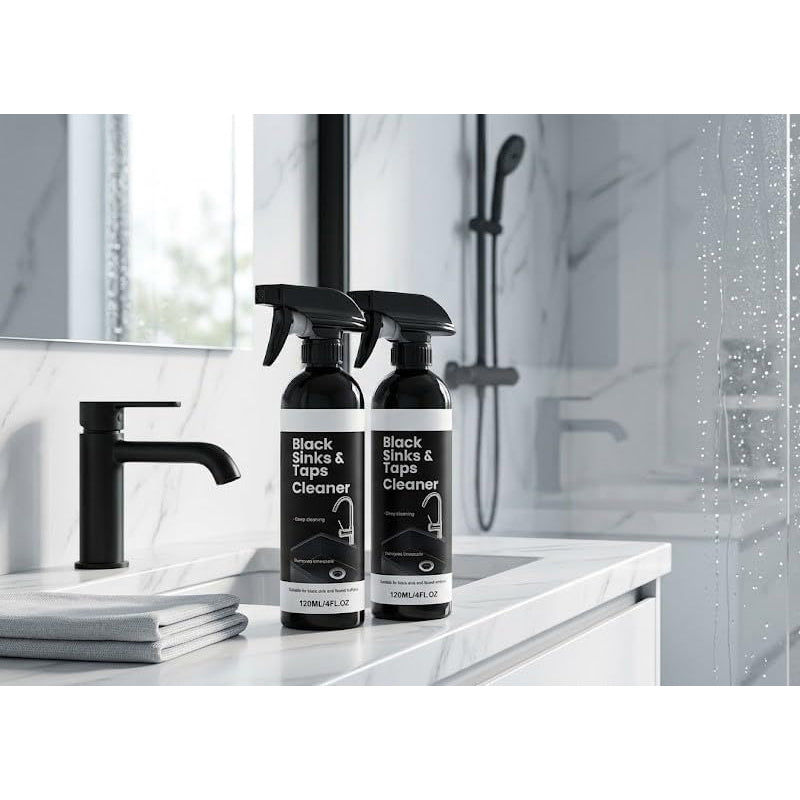 🚿JETZT 50 % RABATT! Kalkentferner-Spray für schwarze Waschbecken und Wasserhähne, Spray zur Entfernung hartnäckiger Wasserflecken, Reiniger für Badarmaturen ohne Schrubben für Wasserhähne, Waschbecken und Duschflächen