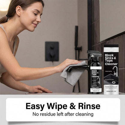 🚿JETZT 50 % RABATT! Kalkentferner-Spray für schwarze Waschbecken und Wasserhähne, Spray zur Entfernung hartnäckiger Wasserflecken, Reiniger für Badarmaturen ohne Schrubben für Wasserhähne, Waschbecken und Duschflächen