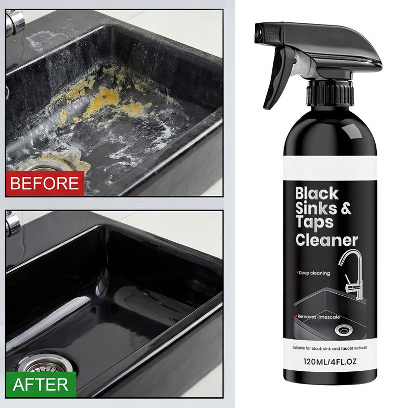 🚿JETZT 50 % RABATT! Kalkentferner-Spray für schwarze Waschbecken und Wasserhähne, Spray zur Entfernung hartnäckiger Wasserflecken, Reiniger für Badarmaturen ohne Schrubben für Wasserhähne, Waschbecken und Duschflächen