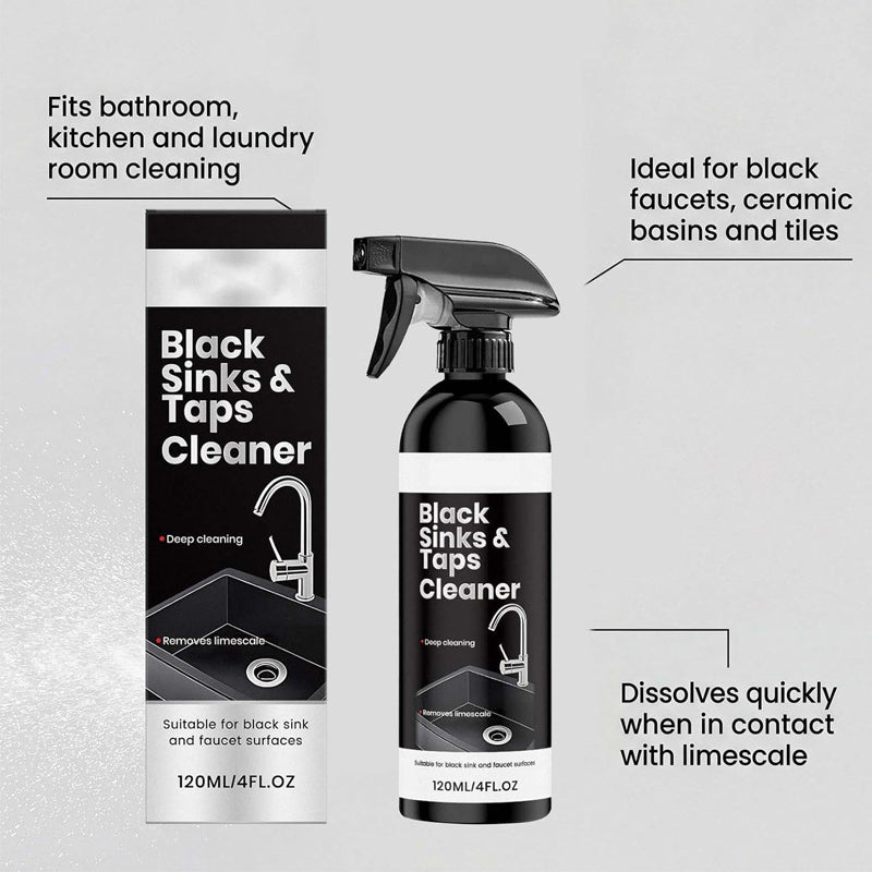 🚿JETZT 50 % RABATT! Kalkentferner-Spray für schwarze Waschbecken und Wasserhähne, Spray zur Entfernung hartnäckiger Wasserflecken, Reiniger für Badarmaturen ohne Schrubben für Wasserhähne, Waschbecken und Duschflächen