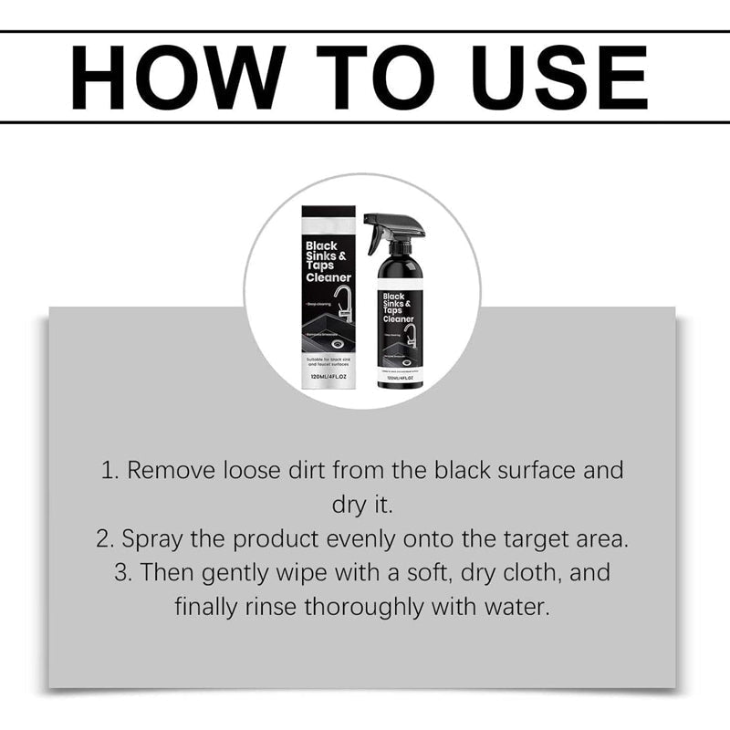 🚿JETZT 50 % RABATT! Kalkentferner-Spray für schwarze Waschbecken und Wasserhähne, Spray zur Entfernung hartnäckiger Wasserflecken, Reiniger für Badarmaturen ohne Schrubben für Wasserhähne, Waschbecken und Duschflächen