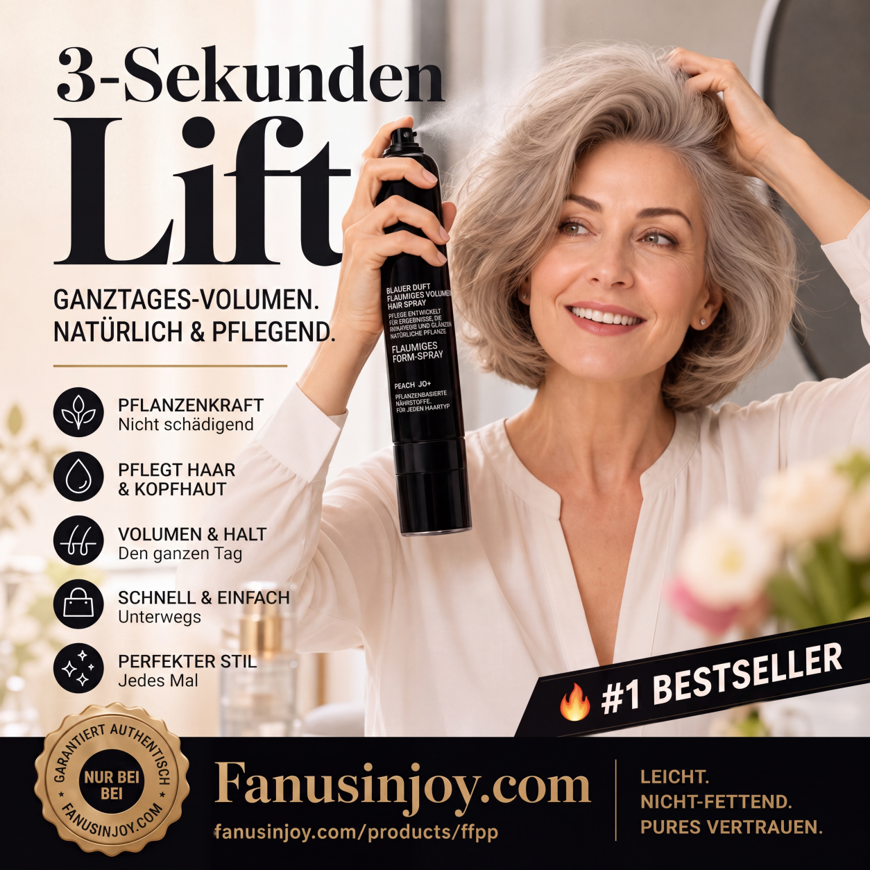 🔥 50% RABATT! 🍑 Volumen- & Fixierspray mit Pfirsichduft | Leichtes Haarstyling für mehr Fülle & Halt | Für voluminöse, gepflegte Looks in Sekunden ✨