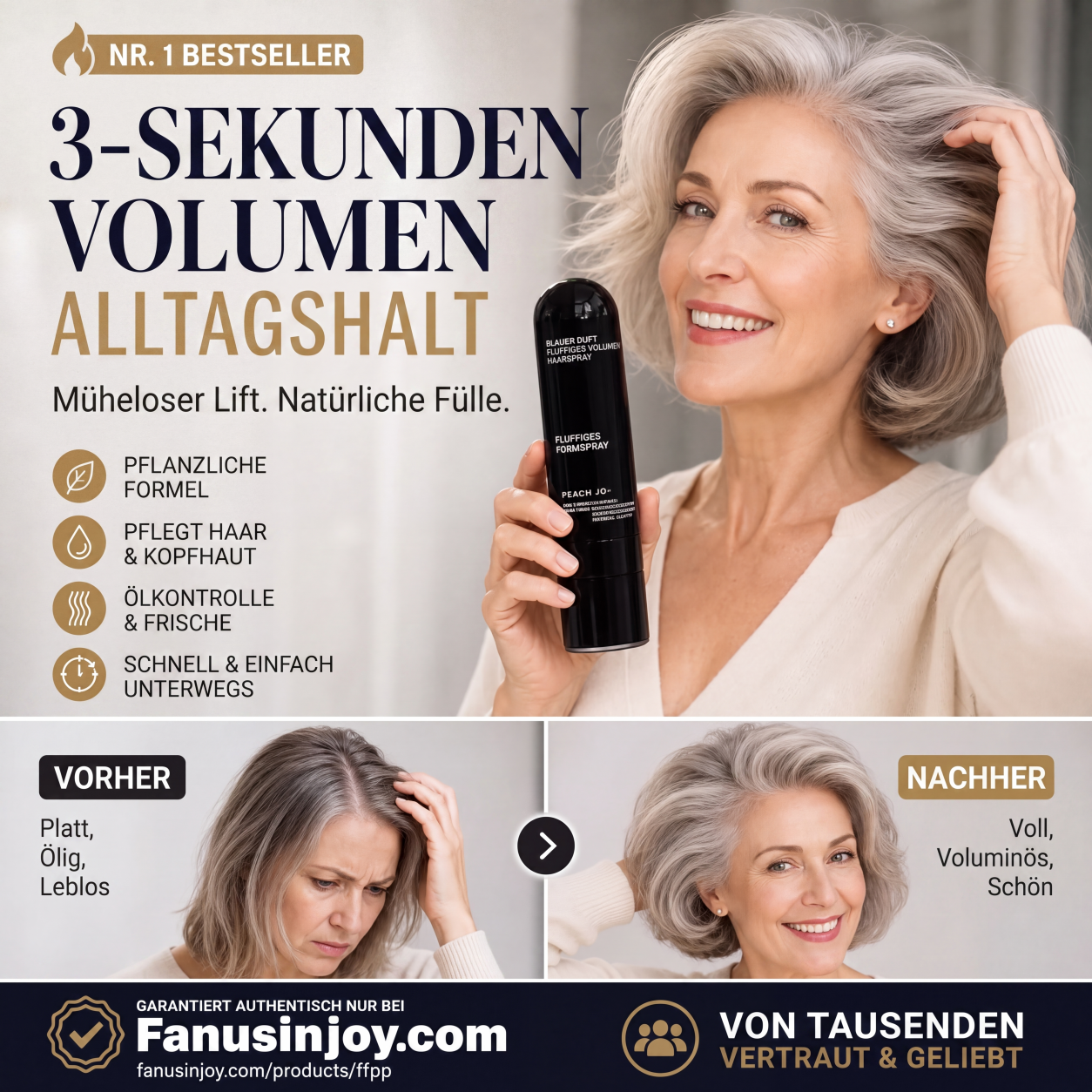 🔥 50% RABATT! 🍑 Volumen- & Fixierspray mit Pfirsichduft | Leichtes Haarstyling für mehr Fülle & Halt | Für voluminöse, gepflegte Looks in Sekunden ✨