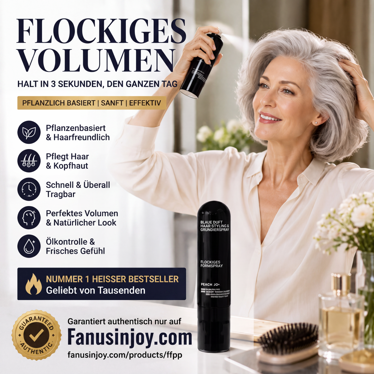 🔥 50% RABATT! 🍑 Volumen- & Fixierspray mit Pfirsichduft | Leichtes Haarstyling für mehr Fülle & Halt | Für voluminöse, gepflegte Looks in Sekunden ✨
