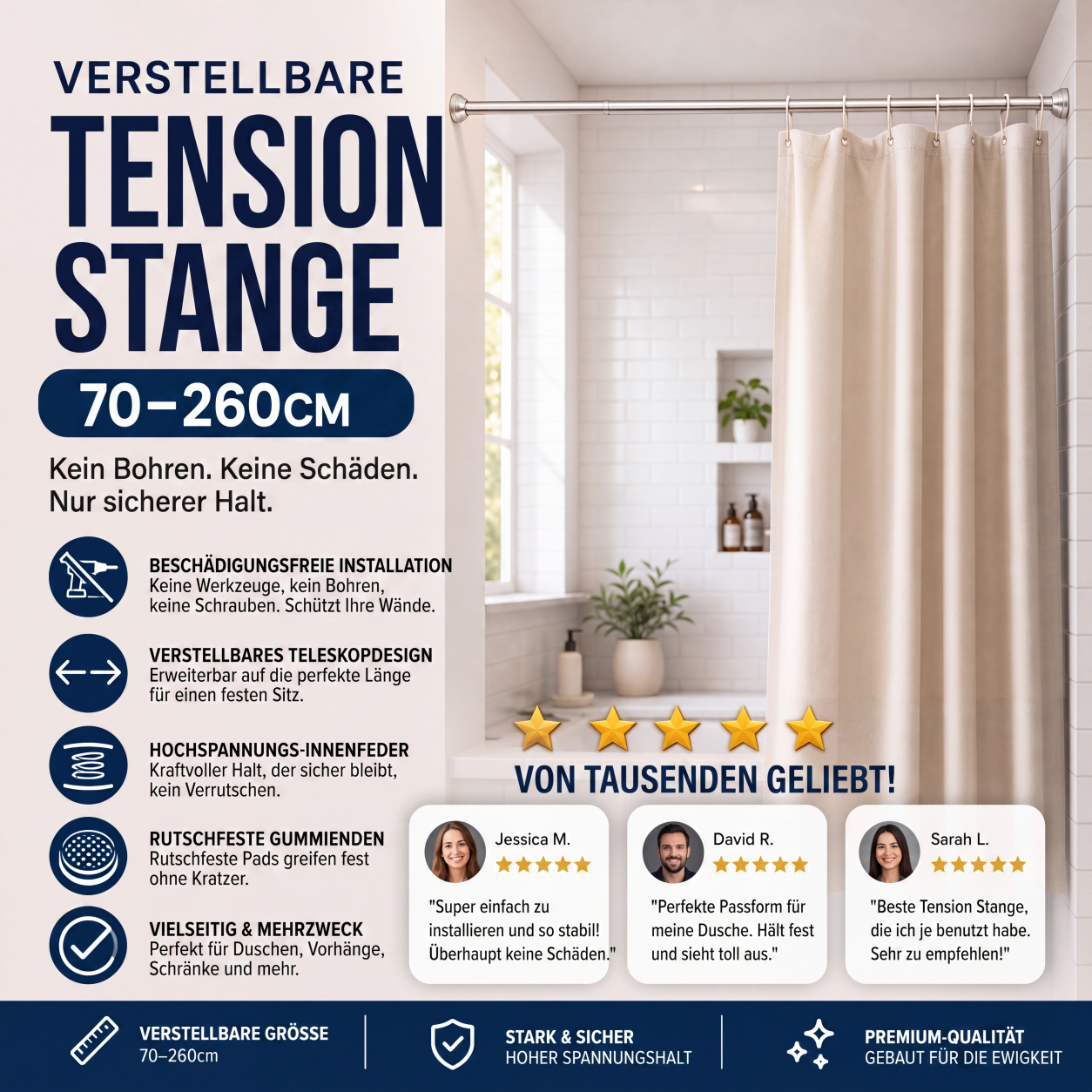 🔧 JETZT 50 % RABATT! 📏 Verstellbare Spannstange ohne Bohren – Werkzeugfreie Montage, starker Halt & vielseitig einsetzbar – Schafft sofortigen Stauraum überall und jederzeit 🏠