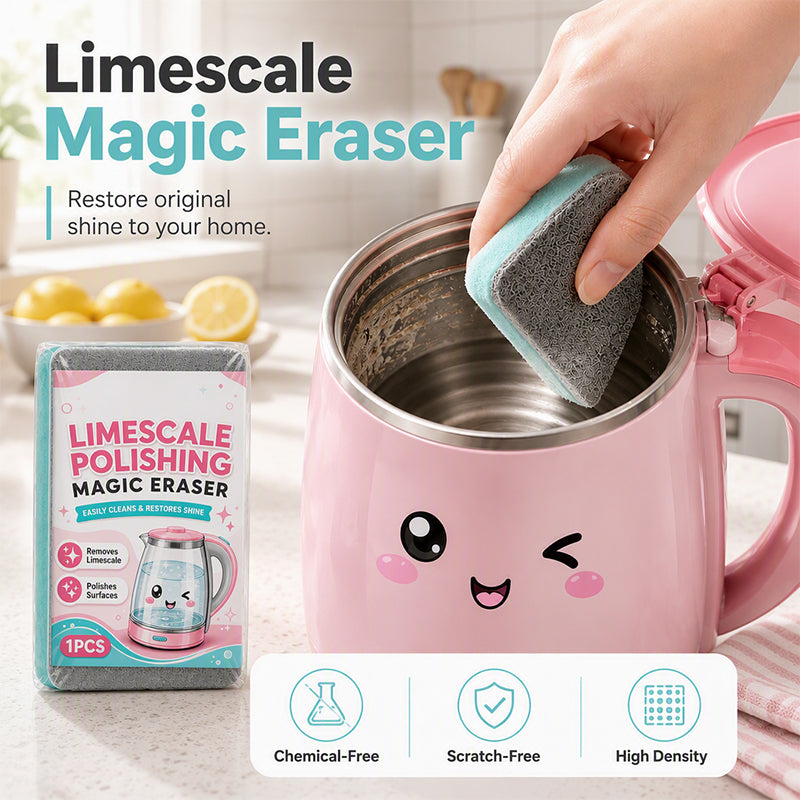 🧽JETZT 50% RABATT! Kalkpolierender Magic Eraser Schwamm – chemiefreies Entkalkungs-Schrubbtuch, kratzfreier Hochdicht-Reinigungsschwamm für Wasserkocher, Spülen & Hartwasserflecken