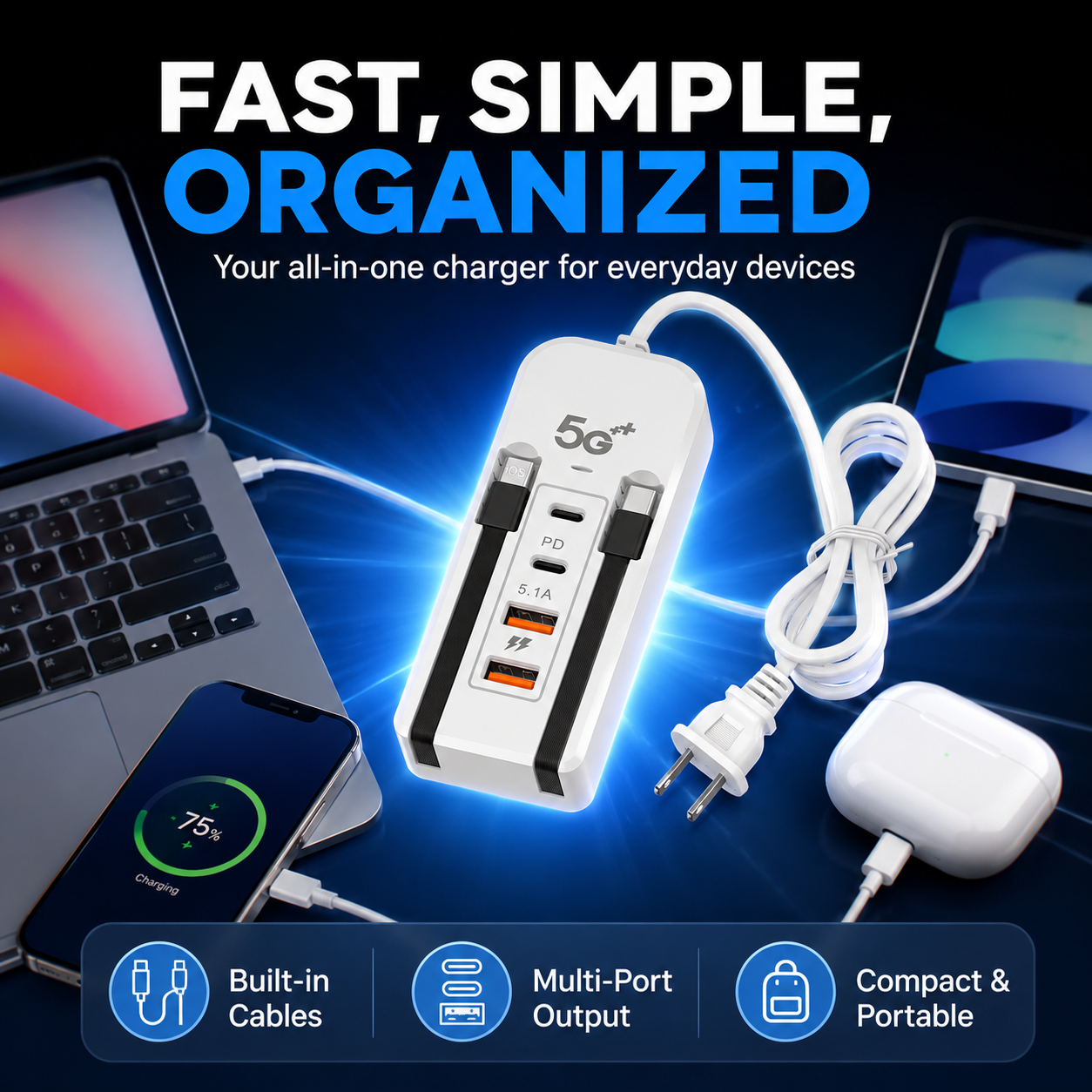 USB-Ladestation mit mehreren Anschlüssen für den Schreibtisch