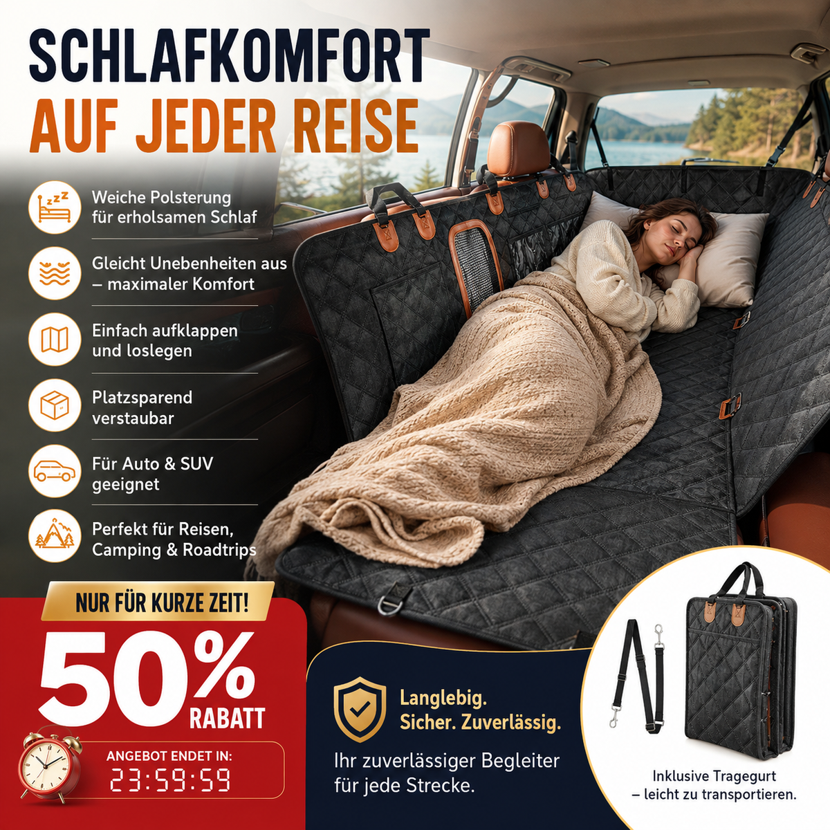 🚗 Gefaltete Schlafmatte für den Autorücksitz – Reise-Highlight