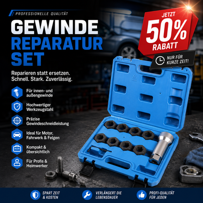 🔧 50% RABATT! 10-teiliges Reparaturwerkzeugset für Schraubgewinde im Kfz-Bereich – Schnelle Instandsetzung defekter Gewinde – Ideal für Werkstätten & Heimwerker ✨